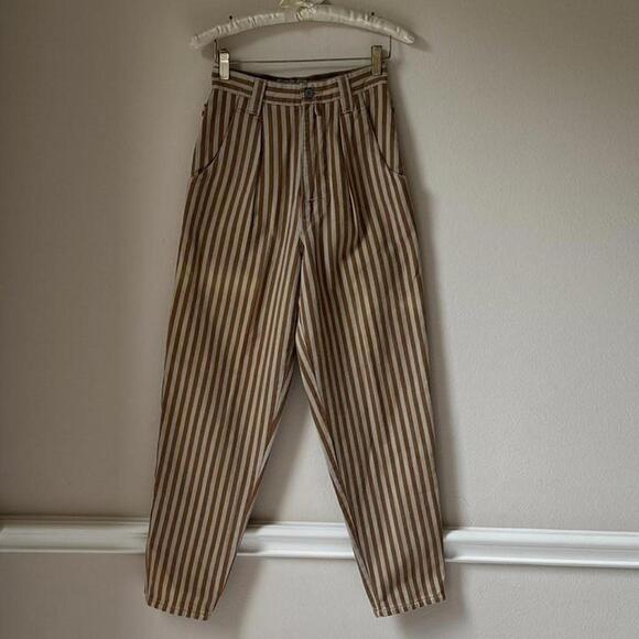 Vintage deadstock 80’s ESPIRIT tan and brown pinstriped straight leg denim pants - Picture 2 of 5